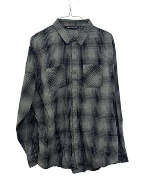 Travis Mathew Mens XXL Green Plaid Button-Up Long-Sleeve Shirt Cotton Blend Casu